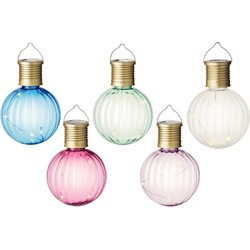 Set van 5x stuks buiten led lichtroze, groene, blauwe, witte en roze lampion solar verlichting 11 cm - Lampionnen