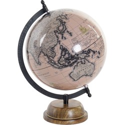 Decoratie wereldbol/globe roze op metalen voet 21 x 30 cm - Wereldbollen