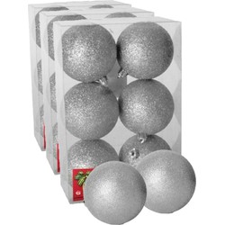 18x stuks kerstballen zilver glitters kunststof 4 cm - Kerstbal