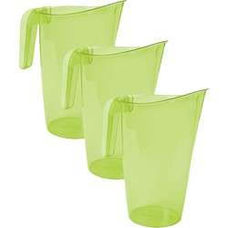 3x stuks waterkan/sapkan transparant/groen met inhoud 1.75 liter kunststof - Schenkkannen