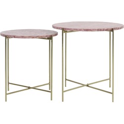 Light&living Bijzettafel S/2 Ø40x45+Ø49,5x50,5 cm DELON marmer roze-goud