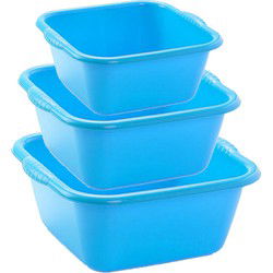 Voordeelset multi-functionele kunststof teiltjes blauw in 3 formaten - Afwasbak