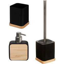 Badkamer/toilet accessoires set 3-delig - zwart - bamboe - WC-borstel/tandenborstelhouder/zeeppompje - Badkameraccessoireset