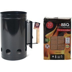 BBQ/Barbecue briketten starter zwart met 32x BBQ aanmaakblokjes - Barbecuegereedschapset
