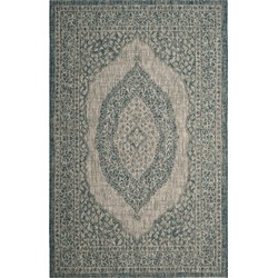 Safavieh Contemporary Indoor/Outdoor Woven Area Rug, Courtyard Collection, CY8751, in Light Grey & Teal, 79 X 152 cm