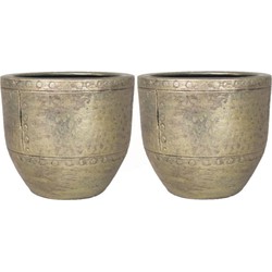 2x stuks bloempot/plantenpot van keramiek in het industrieel goud D16 en H14 cm - Plantenpotten