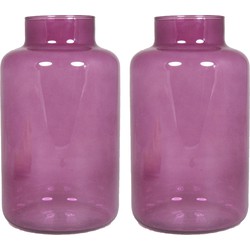 Floran Bloemenvaas Milan - 2x - transparant paars glas - D15 x H25 cm - melkbus vaas met smalle hals - Vazen