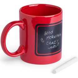 Luxe krijt koffiemok/beker - rood - keramiek - met zwart schrijfvlak - 350 ml - Bekers