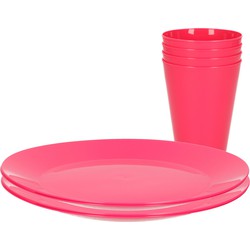 8-delig ontbijt/diner set van hard kunststof roze - Drinkbekers