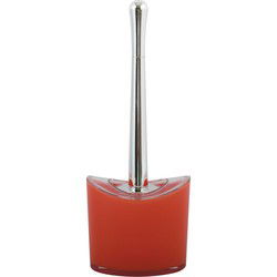 MSV Toiletborstel in houder/wc-borstel Aveiro - PS kunststof/rvs - rood/zilver - 37 x 14 cm - Toiletborstels
