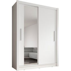 Meubella - Kledingkast Bazarre - Wit - 155 cm - Met spiegel