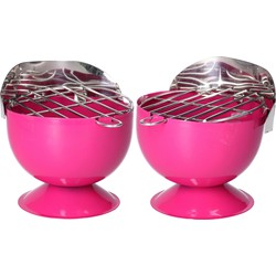 Set van 2x stuks asbak als BBQ vorm metaal 12 cm roze voor binnen/buiten - Asbakken