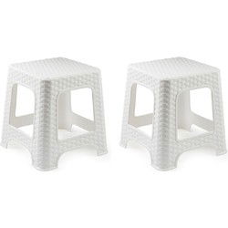 Plasicforte opstapje/krukje - Set van 3x stuks - wit - rotan kunststof - 32 x 32 x 30 cm - Huishoudkrukjes