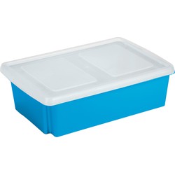 Sunware opslagbox kunststof 30 liter blauw 59 x 39 x 17 cm met deksel - Opbergbox