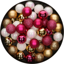 42x Stuks kunststof kerstballen mix bessen roze/goud/parelmoer wit 3 cm - Kerstbal