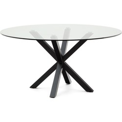 Kave Home - Argo ronde glazen tafel met stalen poten in zwarte afwerking Ø 150 cm