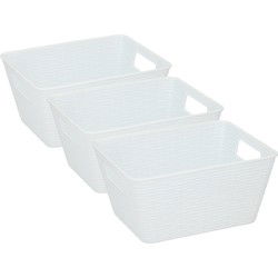 5x Witte plastic opbergmanden rechthoekig 26 x 20 x 13 cm - Opbergmanden
