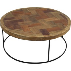 HSM Collection-Ronde Salontafel Mozaiek-ø80x33-Bruin/Zwart-Teak