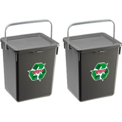 2x stuks opslagboxen/emmers kunststof met deksel antraciet 5 liter 20 x 17 x 23 cm - Opbergbox