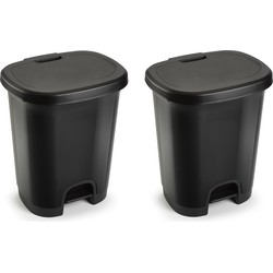 Plasticforte Pedaalemmer - 2x - zwart - 18L - 33x28x40 cm - kunststof - Pedaalemmers
