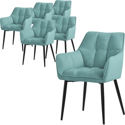Set van 6 eetkamerstoelen in petrol badstof met dik gestoffeerde zitting ML design