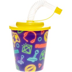 Decopatent® 12 STUKS GAMER 3D Drink Beker met Rietje en Deksel - 250ML - Gamers Plastic Bekers - Kinderfeestje - Kinderverjaardag Bekertjes - Traktatie - Uitdeelcadeaus