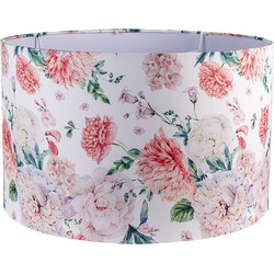 Clayre & Eef Lampenkap Hanglamp  Ø 45x28 cm Wit Roze Textiel Rond Bloemen Stoffen Lampenkap