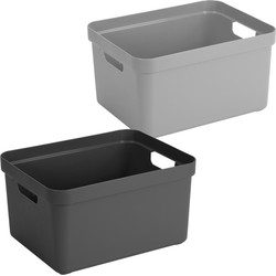 Opbergboxen/opbergmanden - 2x stuks - 32 liter - kunststof 45 x 35 x 24 cm - zwart/grijs - Opbergbox