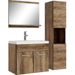Badplaats Badkamermeubel Set Montreal 60 x 35 cm - Bruin Eiken - Badmeubel met spiegel en zijkast