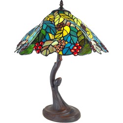 LumiLamp Tiffany Tafellamp  Ø 43x54 cm  Groen Kunststof Glas Bladeren Tiffany Bureaulamp