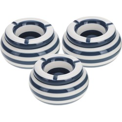 3x stuks donkerblauw met wit gestreepte asbakken 11 cm - Asbakken