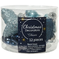 Figuren glas l2b4h4 cm blauw 12st kerst