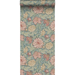 Sanders & Sanders behang vintage bloemen blauw, groen en roze - 0.53 x 10.05 m - 935278