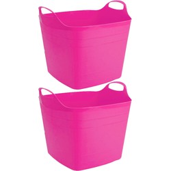 2x stuks flexibele kuip opbergmanden vierkant fuchsia roze 40 liter 42 x 42 cm - Opbergmanden