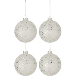 J-line - Doos Van 4 Kerstballen Sterretjes Glas Zilver Large - 12x12x12cm