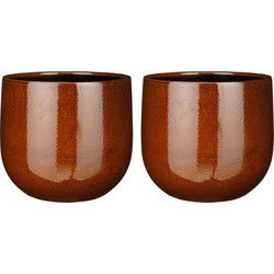 2x mica decorations plantenpot - keramiek - bruin glans - d29-h20 cm - Plantenpotten