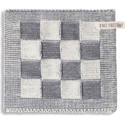 Knit Factory Gebreide Pannenlap Block - Ecru/Med Grey - 23x23 cm