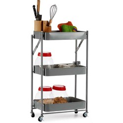 Kinvara Keuken/badkamer trolley - L45 x B30 x H78 cm - grijs - metaal - opvouwbaar - met wielen - Opberg trolley