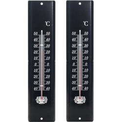 Lifetime Garden set van 2x stuks zon/Schaduw thermometer zwart voor buiten 29.5 cm van metaal - Buitenthermometers