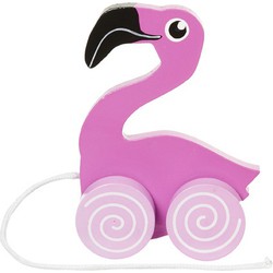 Houten trekdiertje flamingo 13 cm - Trekfiguren