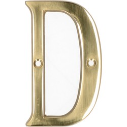 AMIG Huisnummer/letter D - massief messing - 10cm - incl. bijpassende schroeven - gepolijst - goudkleur - Huisnummers