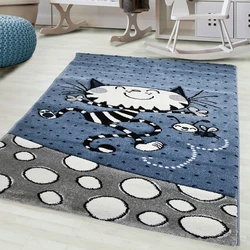 Kids Kat Blauw Grijs vloerkleed - Kinderkamer - 80 X 150 CM