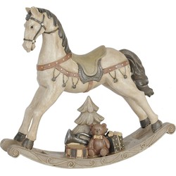 Clayre & Eef Beeld Paard 30x8x27 cm Wit Polyresin Kerstdecoratie