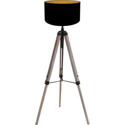Mexlite - vloerlamp - Triek - zwart - hout linnen - Ø 75cm - E27 - 4107ZW