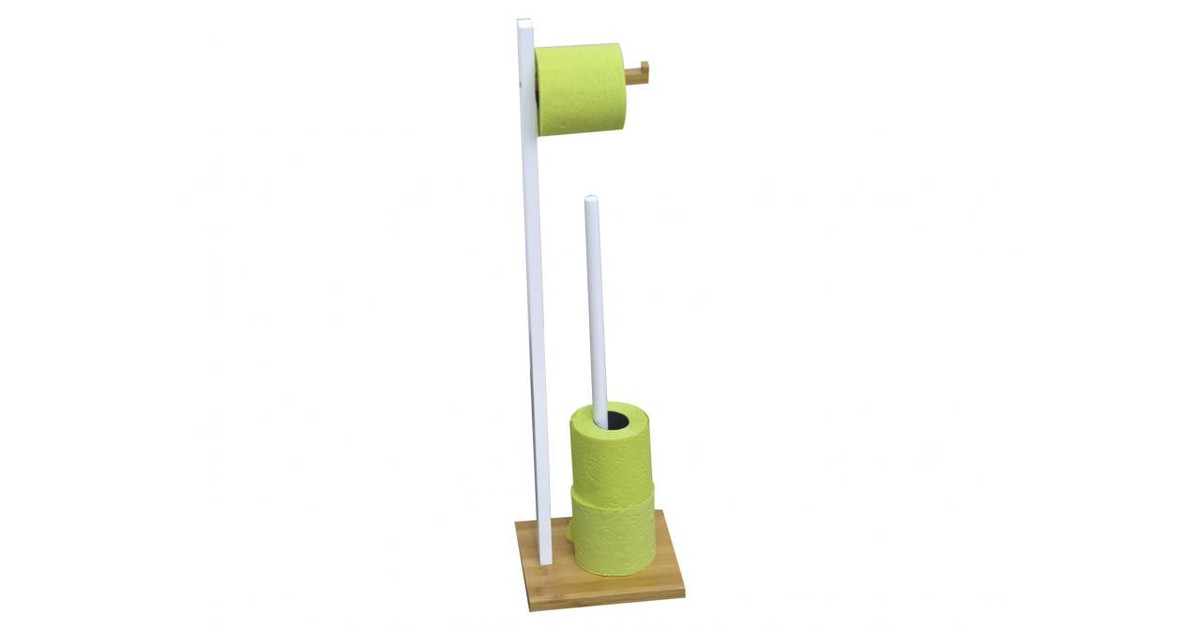 Luxe Bamboe Toiletpapier Houder Vrijstaand - Reserverolhouder Bamboe - WC Rol Houder - Closetrolhouder - 5 Rollen - Bamboe - Bruin - Wit - 19x19x71cm