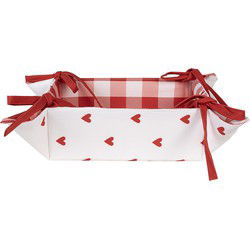 Clayre & Eef Broodmand 35x35x8 cm Wit Rood Katoen Vierkant Hartjes