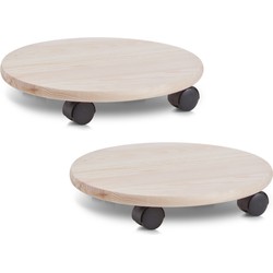 Zeller Planten trolley - 4x - multiroller hout - rond - 35 cm - Planten onderzetter