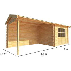 Blokhut met overkapping Fenna 650 cm bij 250 cm diep Zadeldak