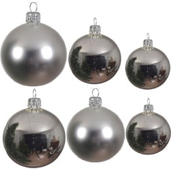 Glazen kerstballen pakket zilver glans/mat 16x stuks diverse maten - Kerstbal