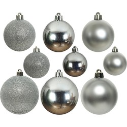 30x stuks kunststof kerstballen 4, 5 en 6 cm zilver mat/glans/glitter - Kerstbal